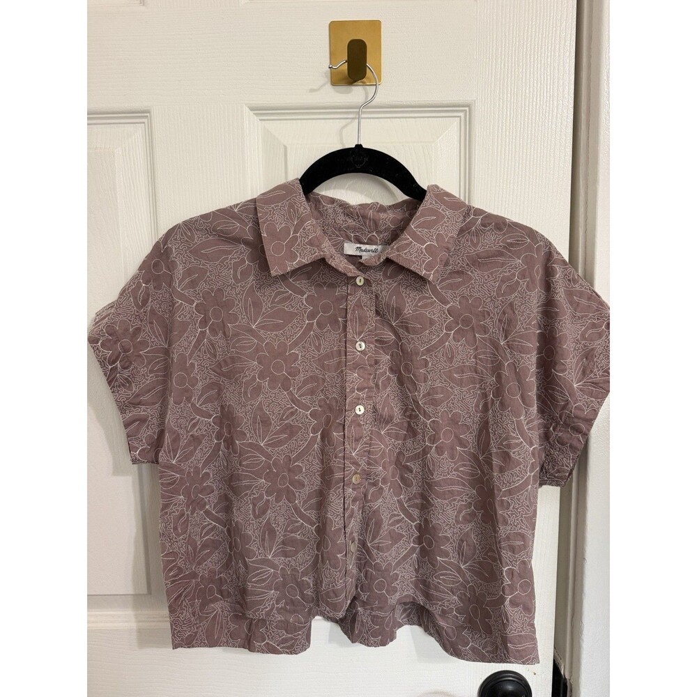 Madewell Women's Blouse Cropped Dolman Short Sleeve Button Shirt Top Size M